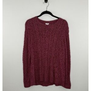 LL Bean Women's Cable Knit Chunky Crew Sweater Red Pullover Fisherman Sz XL EUC